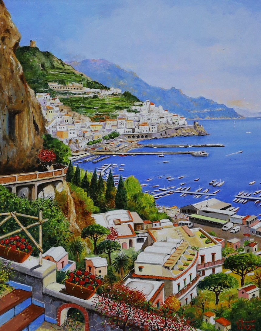 Vittorio Izzo (Contemporary Italian), oil on canvas, 'Amalfi', signed and dated 2017 with artist's stamps verso, 29 x 23cm
